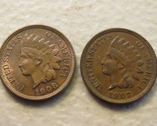 Lot 144. 1907 and 1908 Full Liberty / Four diamonds Indian Head Cents