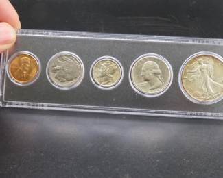 Lot 107. Five-coin 1936 type set including penny, nickel, dime, quarter, and half dollar