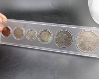 Lot 97. Six-coin 1887 type set including penny, nickel, dime, quarter, half, and dollar.