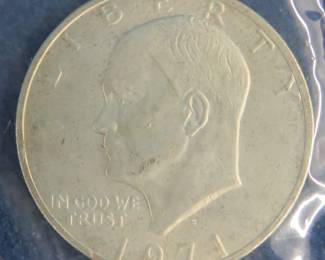 Lot 159. 1971 S Eisenhower BU dollar coin in blue packaging