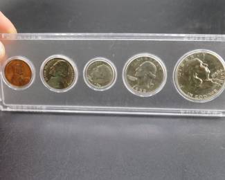 Lot 43. Five-coin 1958 type set including penny, nickel, dime, quarter, and half dollar.
