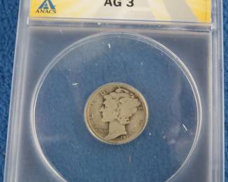 Lot 217. 1921 D Mercury Dime slabbed and graded ANACS AG 3