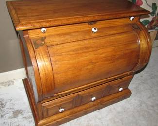 Solid oak unique end table with storage