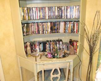MCM desk & bookcase with DVDs