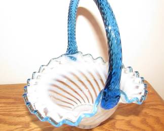 Fenton blue iridescent basket