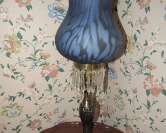 Blue Fenton glass lamp