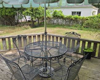 Vintage Wrought Iron Table, Chairs & Umbrella -- Cute!