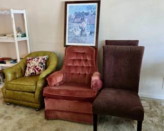 Assorted Vintage Casual Chairs (one is a retro green vinyl chair)
