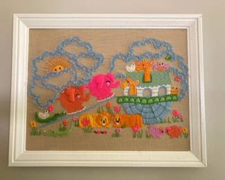 Cute Noah's Ark Framed Textile -- Adorable for a child's room!