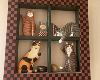 Handcrafted Wood Painted Cat Shadowbox