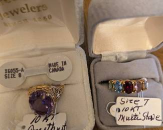 Ladies 10kt Amethyst Ring (size 8) and 10kt Multi-Gemstone Ring (size 7)