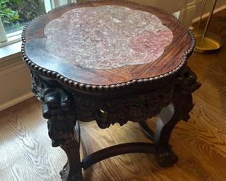 Rose marble inlay Asian side table