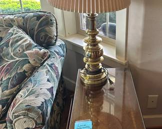 Side table and brass lamp