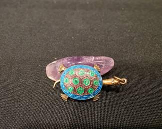 Antique Chinese Export Silver Enamel Turtle Articulated Pendant