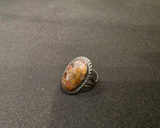 Vintage Plume Agate Sterling Silver Ring