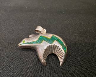 Malachite Sterling Silver Bear Pendant