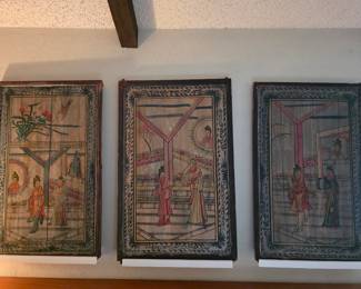 Sequential set of 3 Dingxiang Gui panels likely from the late Qing Dynasty (1870-1910