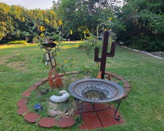 Rusty Ranger and Cactus metal statues 5-6ft tall