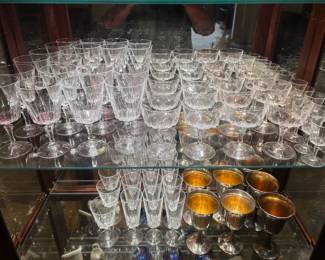 Cristal D'Arques Versailles 12 Place Setting, 7 sterling silver goblets