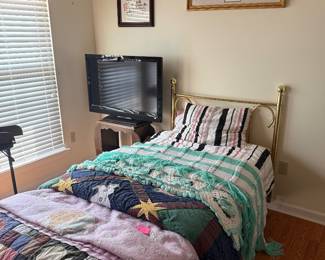 Twin bed, various bedding