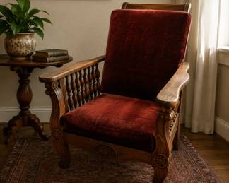 Antique Oak & Velvet Morris Chair bid #5