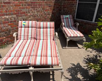 HEAVY DUTY CAST ALUMINUM DOUBLE LOUNGER AND SINGLE LOUNGER.