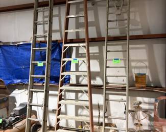 3 HEAVY DUTY LADDERS, CENTER LADDER IS 12' FIBERGLASS 300LB