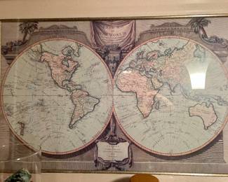 Large Framed Antique Style World Map