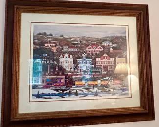 Charming Framed Village Landscape Print