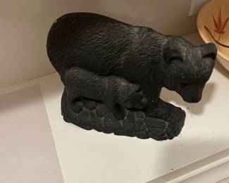 Cast Iron Black Bear with Cub Figurine/Doorstop