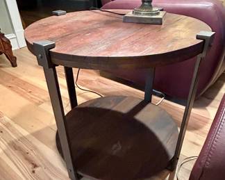 Rustic Industrial Round End Table