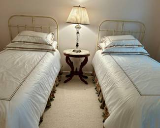 Pair of vintage painted metal twin beds
