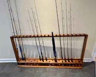 Solid Wood Fishing Rod Rack with Assorted Rods