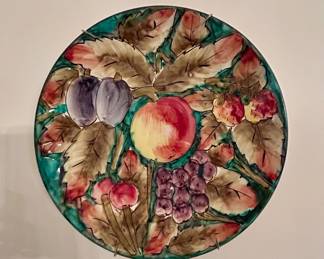 Large Hand-Painted Majolica Style Fruit Charger