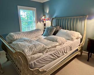 Elegant Distressed Iron Sleigh Bed