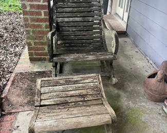 Wooden rocker, ottoman 