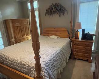 Queen poster bed, nightstand 