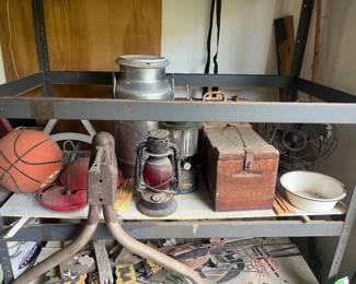 Vintage lanterns, ammo box