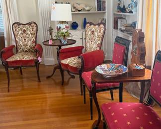 Pair of Antique empire chairs with Scalamandre fabric