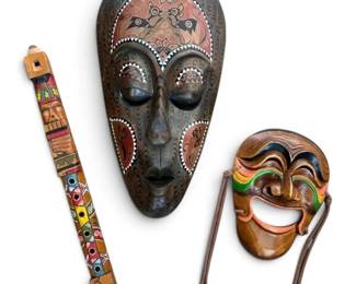Hand Carved Flute, Masks