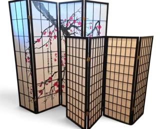 Japanese Style 4 Panel Room Dividers With Black Wood Frames