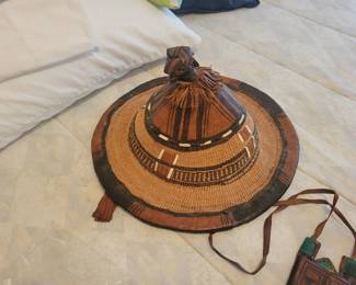 Vintage African Straw Hat: Fulani Tribal collected in the late 1960’s on trip through West Africa. It is typically worn by the Wodaabe, a nomadic cattle-herder subgroup of the Fulani.