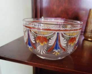 Hand blown and Painted Bohemia Glass Bowl