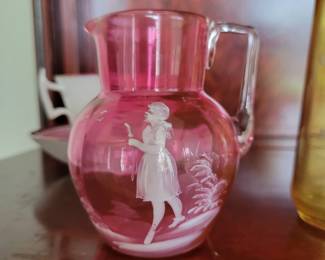 Antique Ruby Glass Mary Gregory Small Jug