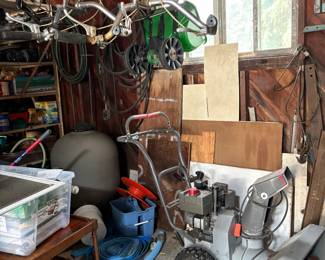 snow blower, bikes furniture.