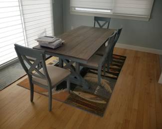 Trestle table dining set seats 6; table, 4 chairs & 1 bench