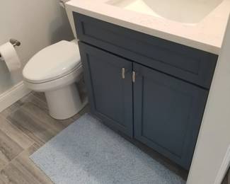 Beautiful blue bath vanity; toilet