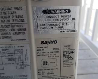 SANYO ductless mini split model C1872