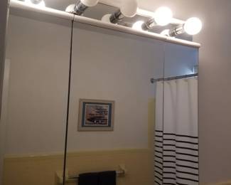 Mirrored medicine cabinet; vanity lights