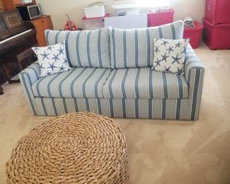 Striped sofa is a sleeper sofa - on first floor so easy move out! Ottoman